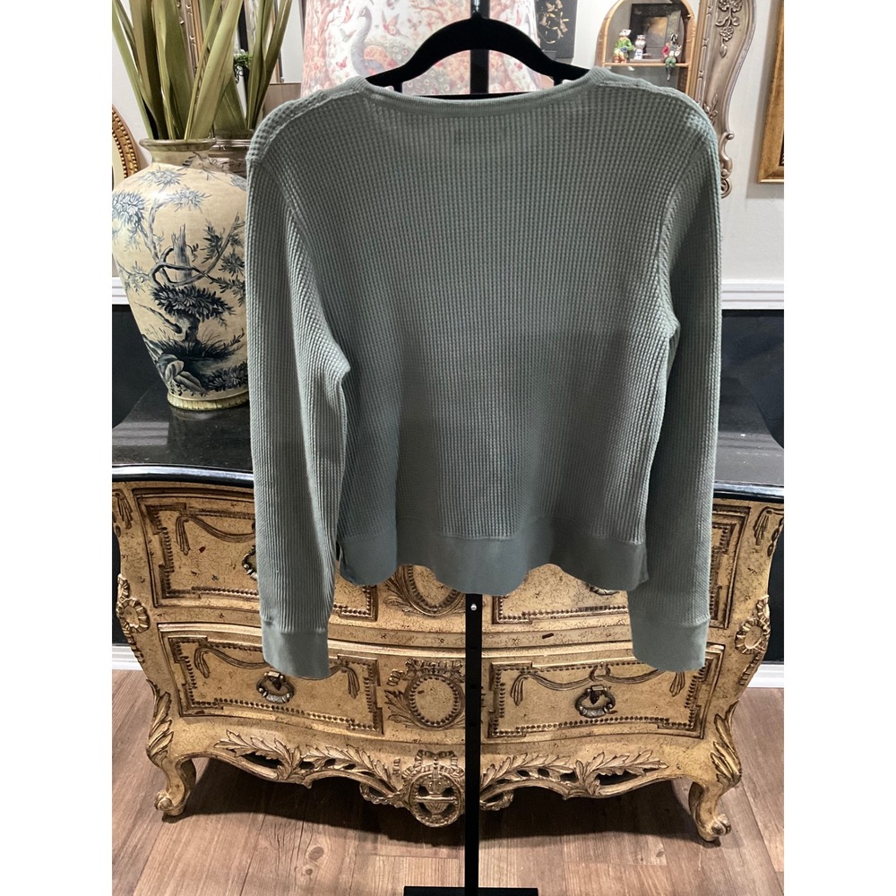 Billy Reid Womens Sage Green Waffle Knit Cotton Thermal Top Long Sleeve Large - Picture 2 of 5